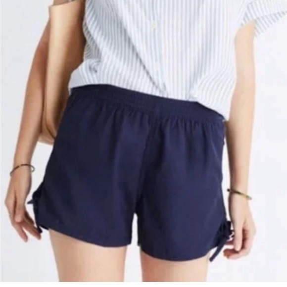 Madewell Pants - Madewell Pull-On Side-Tie Shorts Navy Cotton‎ Viscose Blend Size Medium